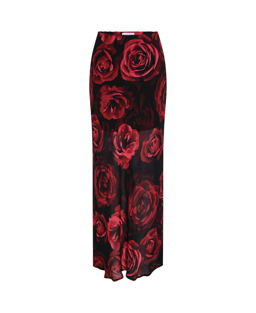 Floral Red Maxi Skirt