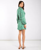 Green Animal Satin Shirt Dress side
