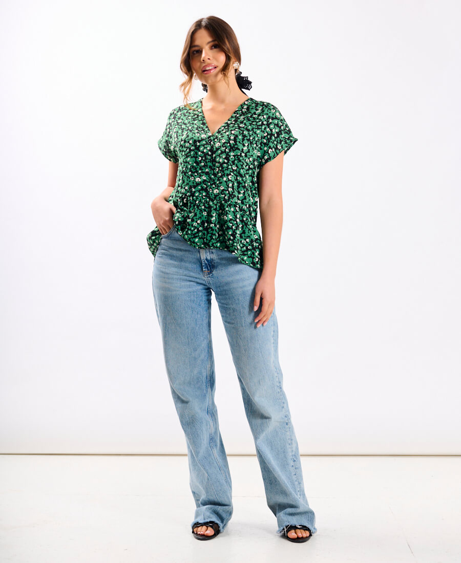 Green Animal Tiered Hem Top