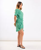 Green Ditsy Floral Ruche Side Mini Dress