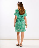 Green Ditsy Floral Ruche Side Mini Dress