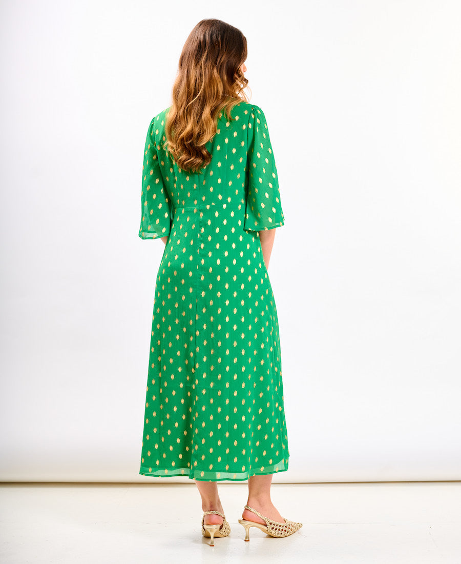Green Foil Chiffon Midi Dress back