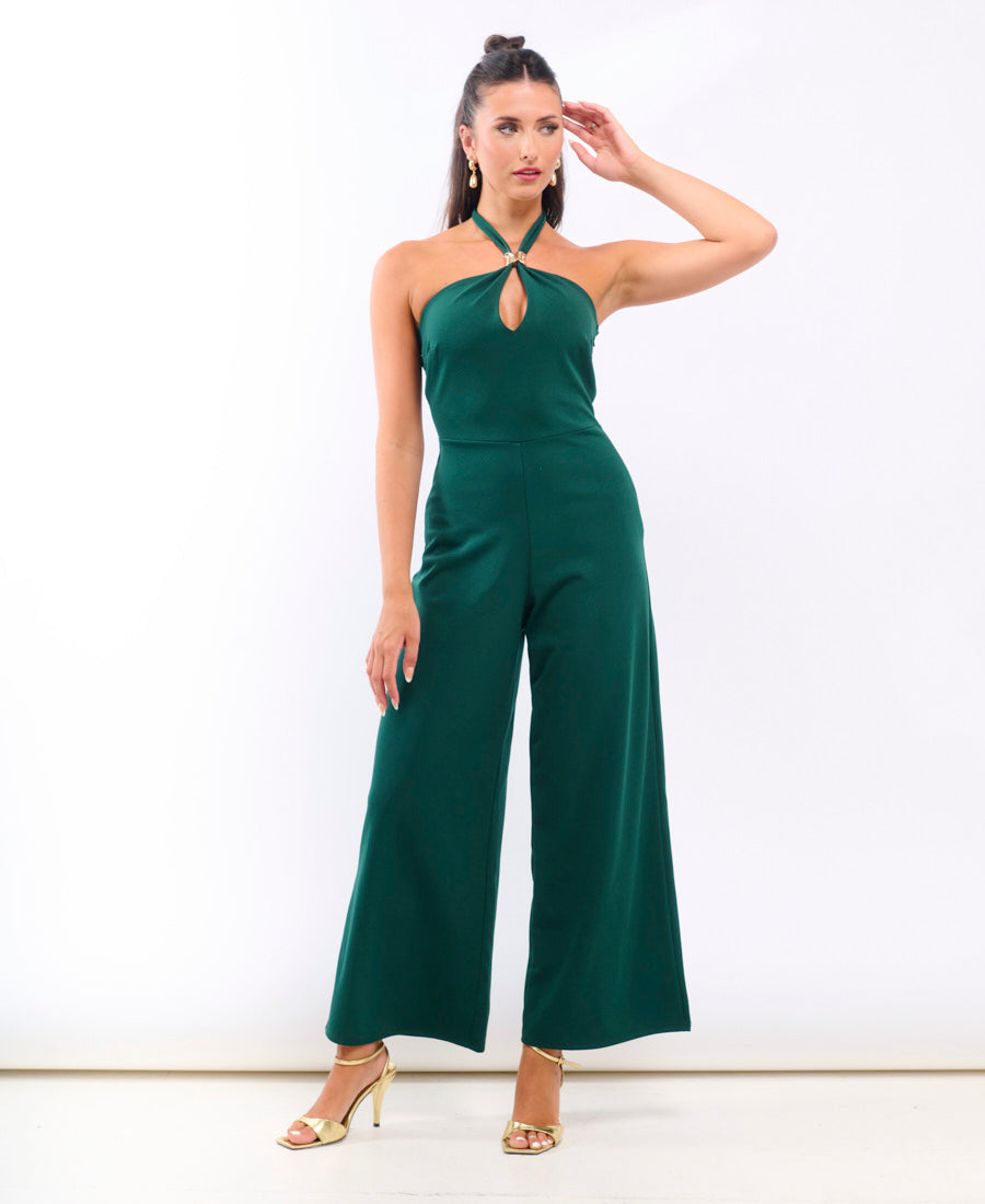 Green Hardware Halterneck Jumpsuit