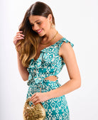 Green Ikat Ruffle Dress