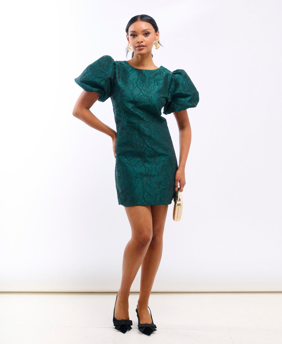 etoll. Jacquard puff sleeve dress グリーン Green Jacquard Puff Sleeve Mini Dress – Needs No Label