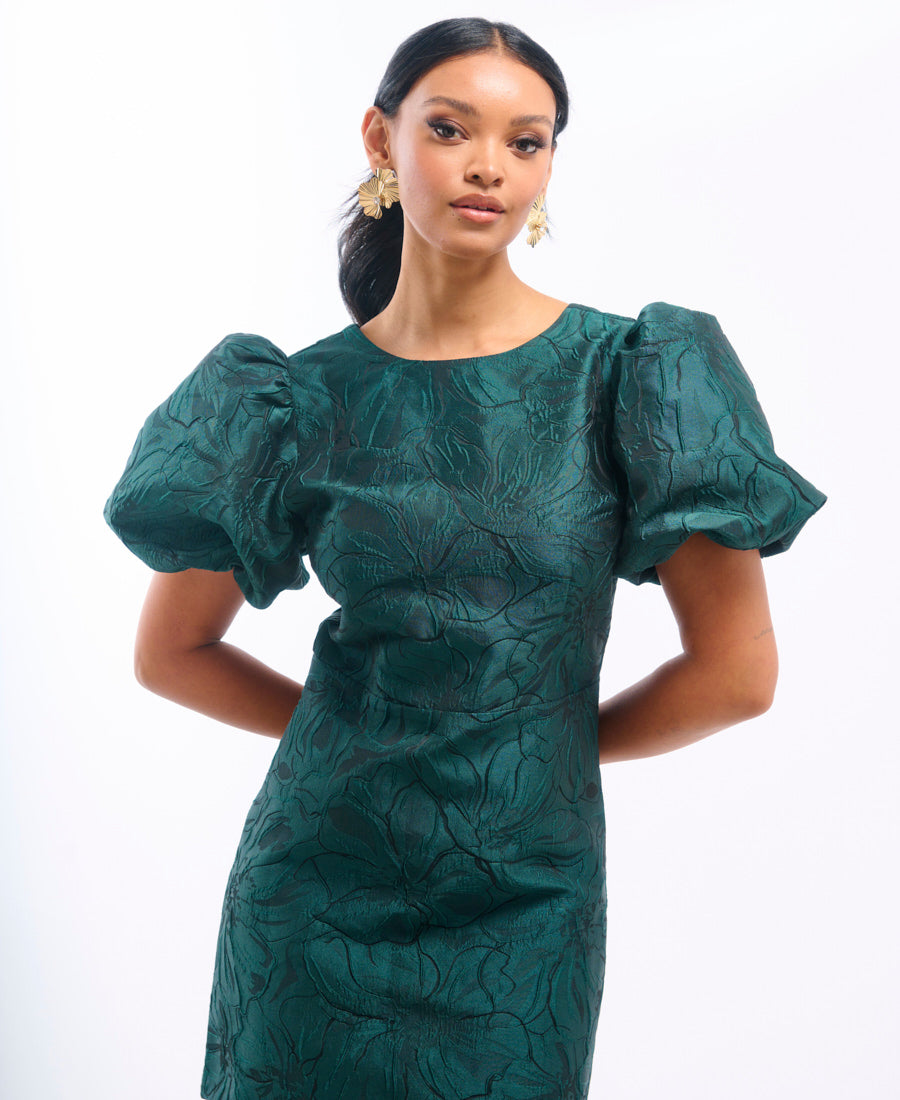 etoll. Jacquard puff sleeve dress グリーン Green Jacquard Puff Sleeve Mini Dress – Needs No Label