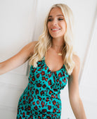 Green leopard print maxi dress