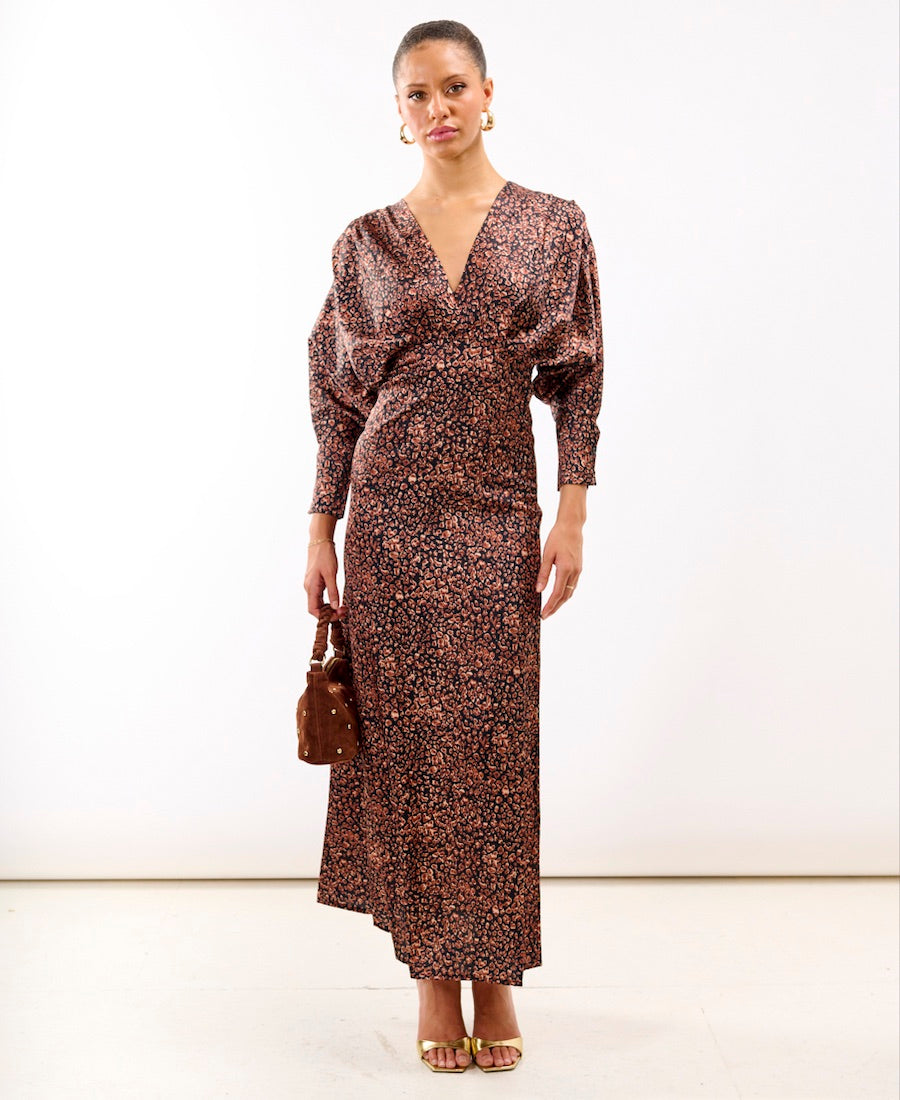 Leopard Batwing Sleeve Maxi Dress