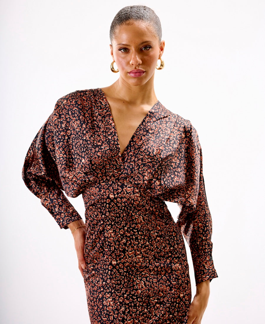 Leopard Batwing Sleeve Maxi Dress