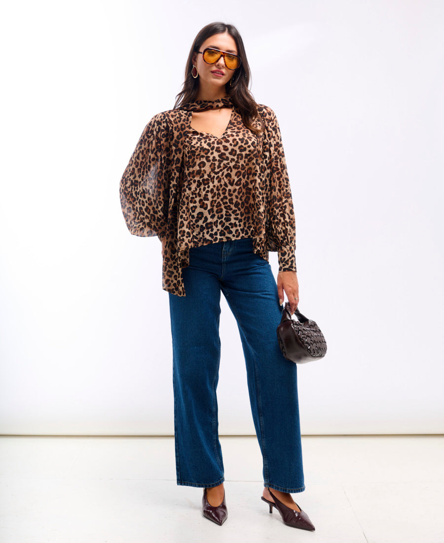 Leopard Pussybow Neck Blouse