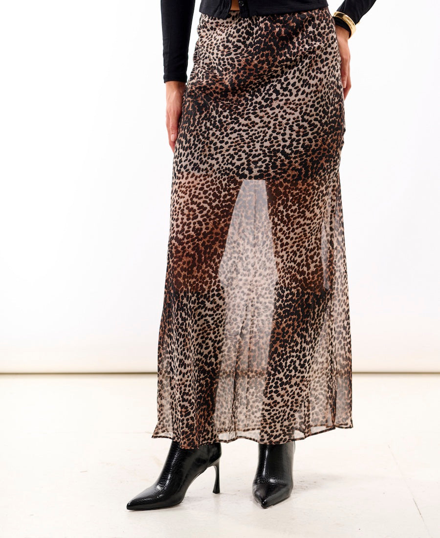 Leopard Chiffon Maxi Skirt
