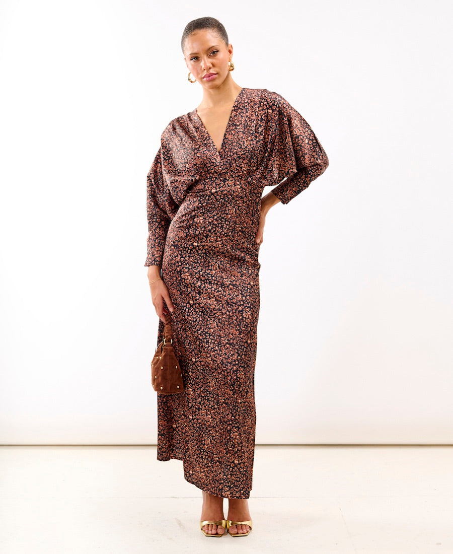Leopard Batwing Sleeve Maxi Dress