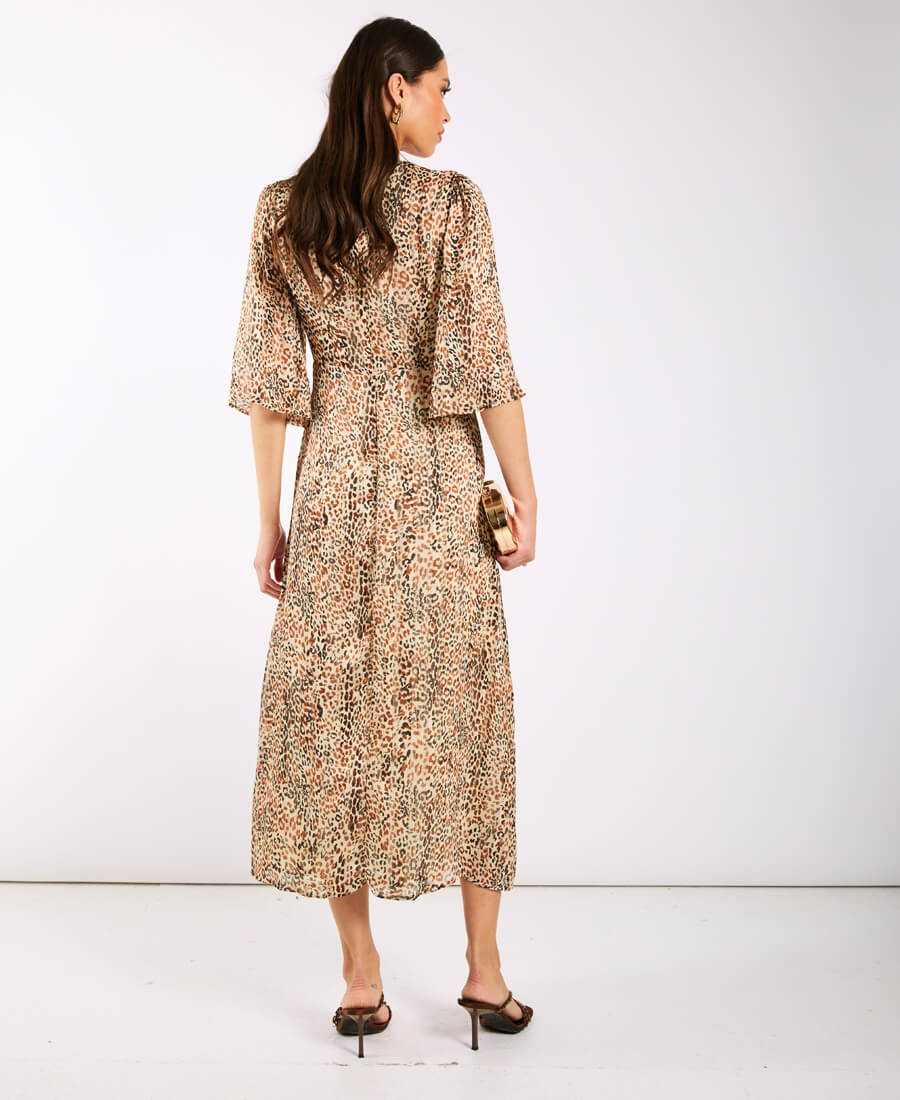 Leopard Printed Shimmer Midi Dress back