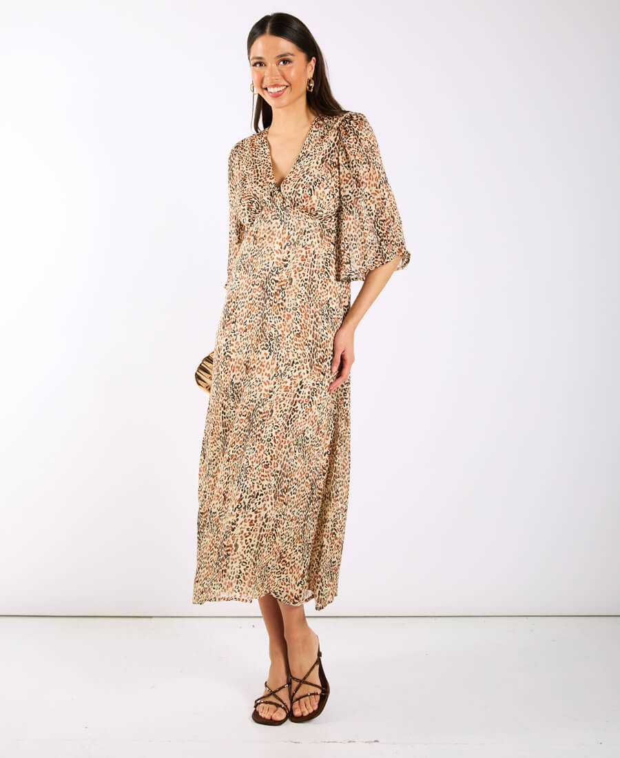 Leopard Printed Shimmer Midi Dress