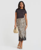 Leopard Satin Lace Mix Skirt