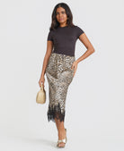 Leopard Satin black Lace Mix Skirt