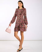 Red Mini Floral Long Sleeve Dress