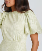 Mint Jacquard Puff Sleeve Midi Dress