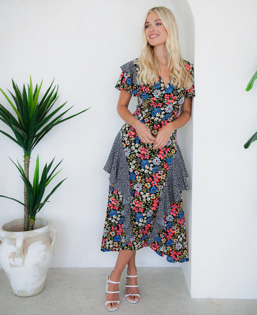 Mixed Pattern Floral Dress