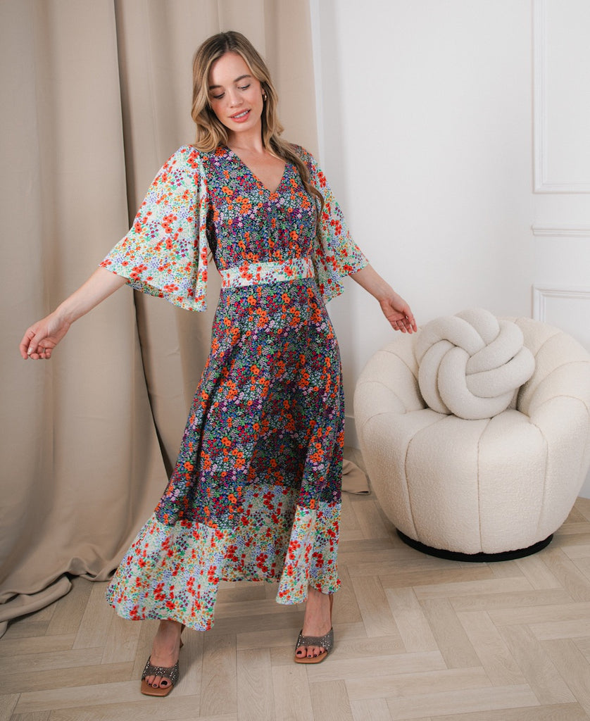 Mixed floral pattern day dress