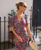 Multicoloured Animal Ruche Midi Dress