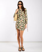 Floral Multicoloured Ruched Side Dress