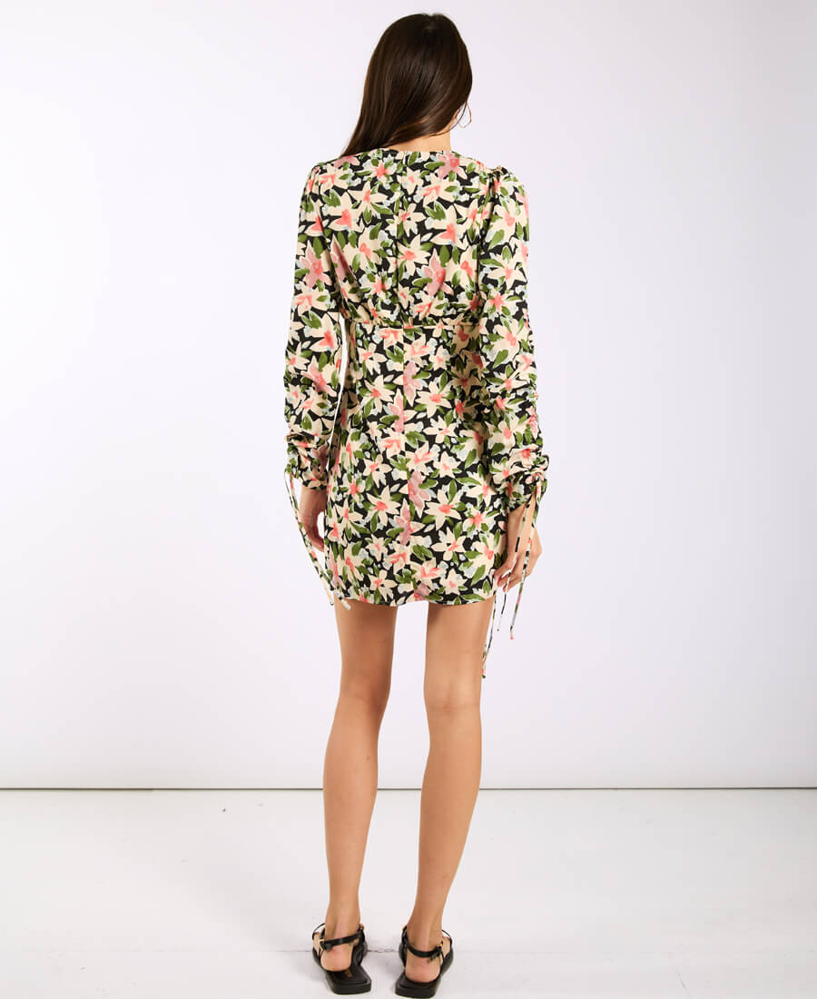 Floral Multicoloured Ruched Side Dress