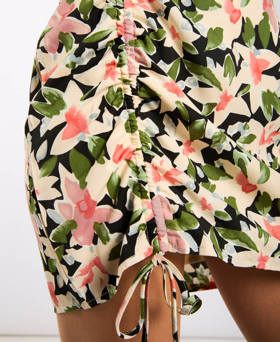 Floral Multicoloured Ruched Side Dress detail