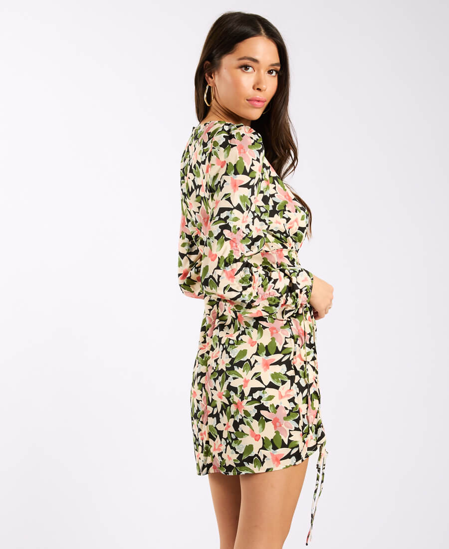 Floral Multicoloured Ruched Side Dress
