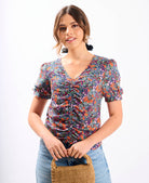 Multicoloured Floral Ruched Top