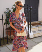 Multicoloured Animal Ruche Midi Dress