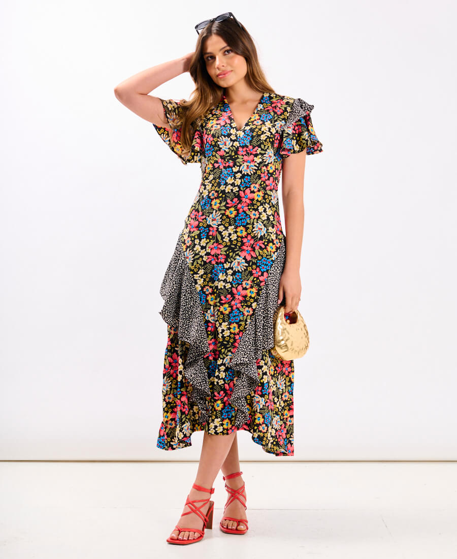 Multicoloured Ruffle Mix and Match Midi Dress