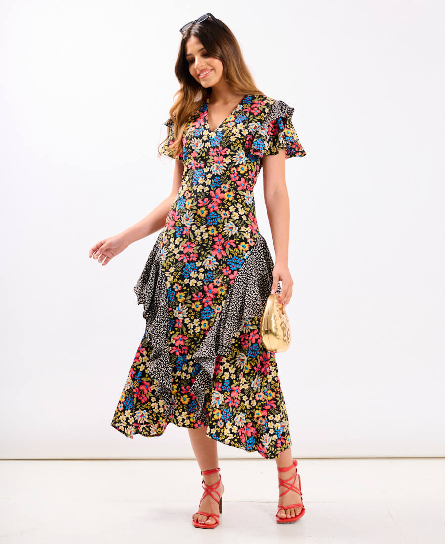 Multicoloured Ruffle Mix and Match Midi Dress