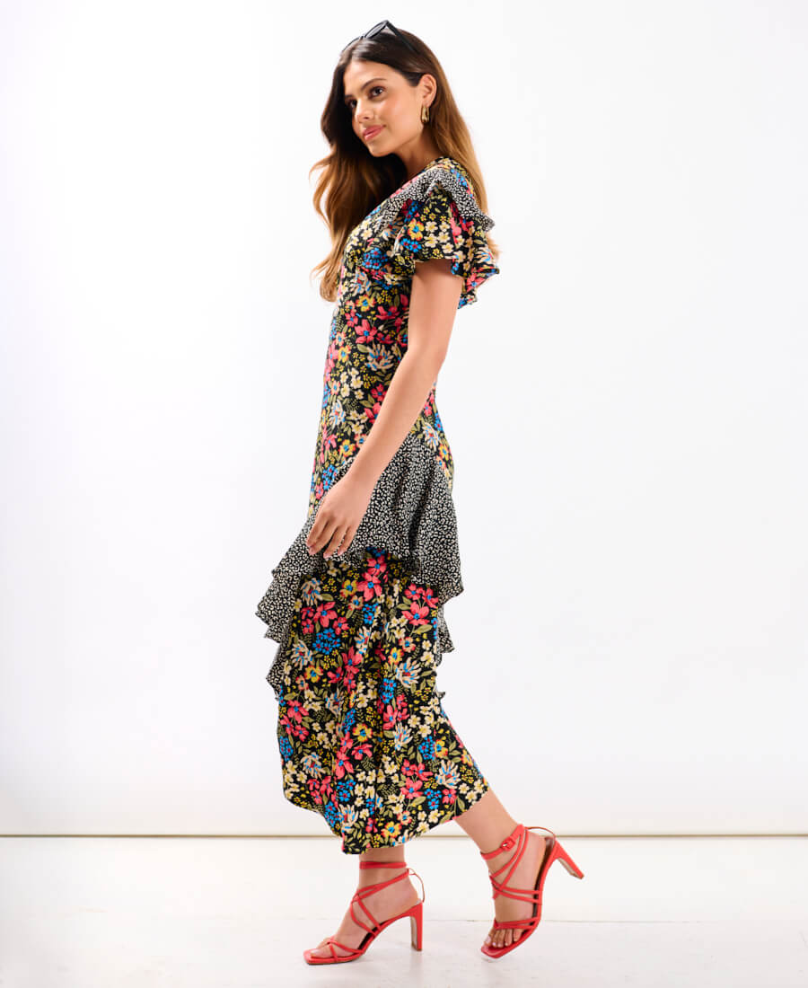 Multicoloured Ruffle Mix and Match Midi Dress
