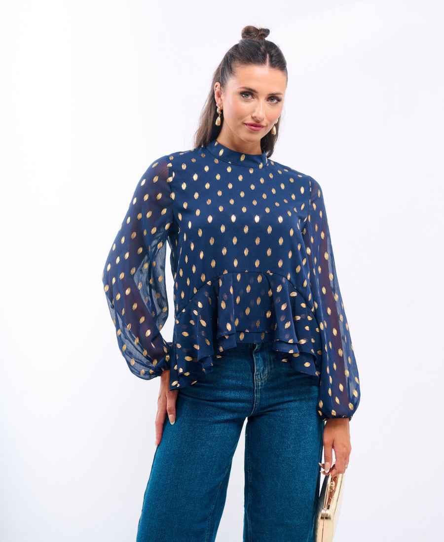 Foil Ruffle Blouse