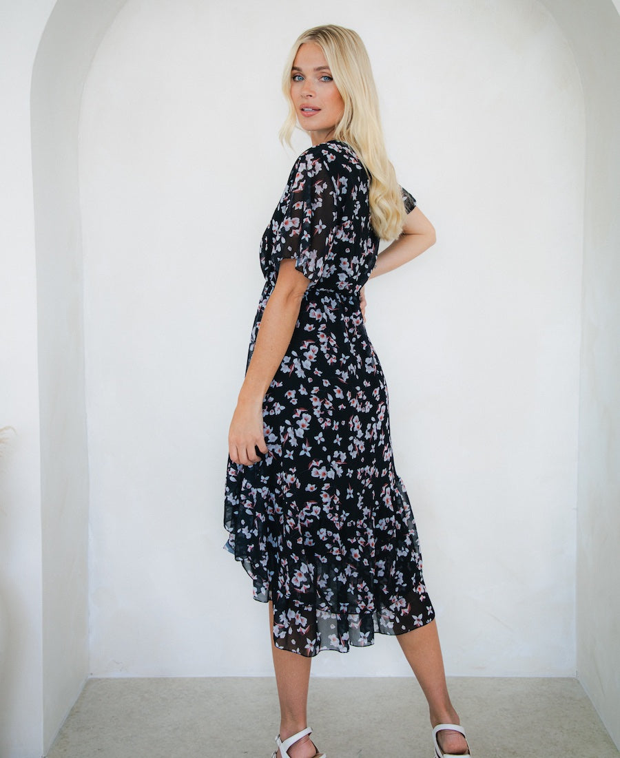 Navy and Blue Ruffle Midi Dress