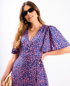 Pink Animal Wrap Midi Dress