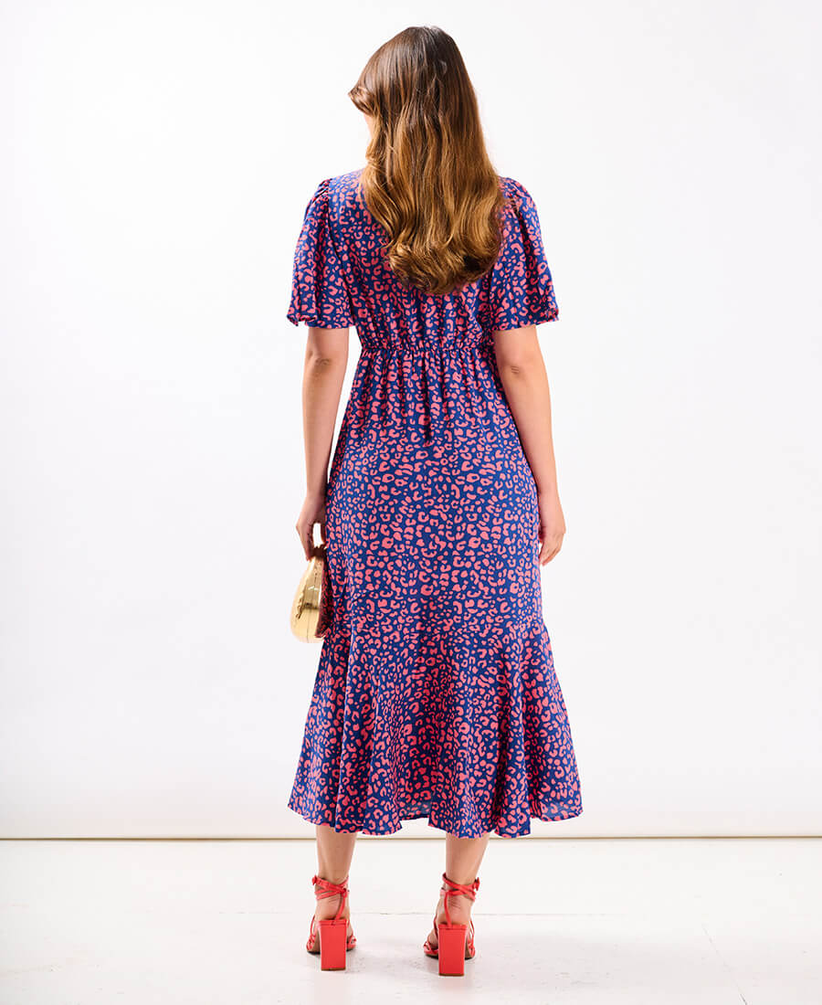 Pink Animal Wrap Midi Dress