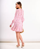Pink Floral Long Sleeve Godet Mini Tea Dress