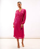 Pink Sequin Wrap Midi Dress