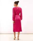 Pink Sequin Wrap Midi Dress back