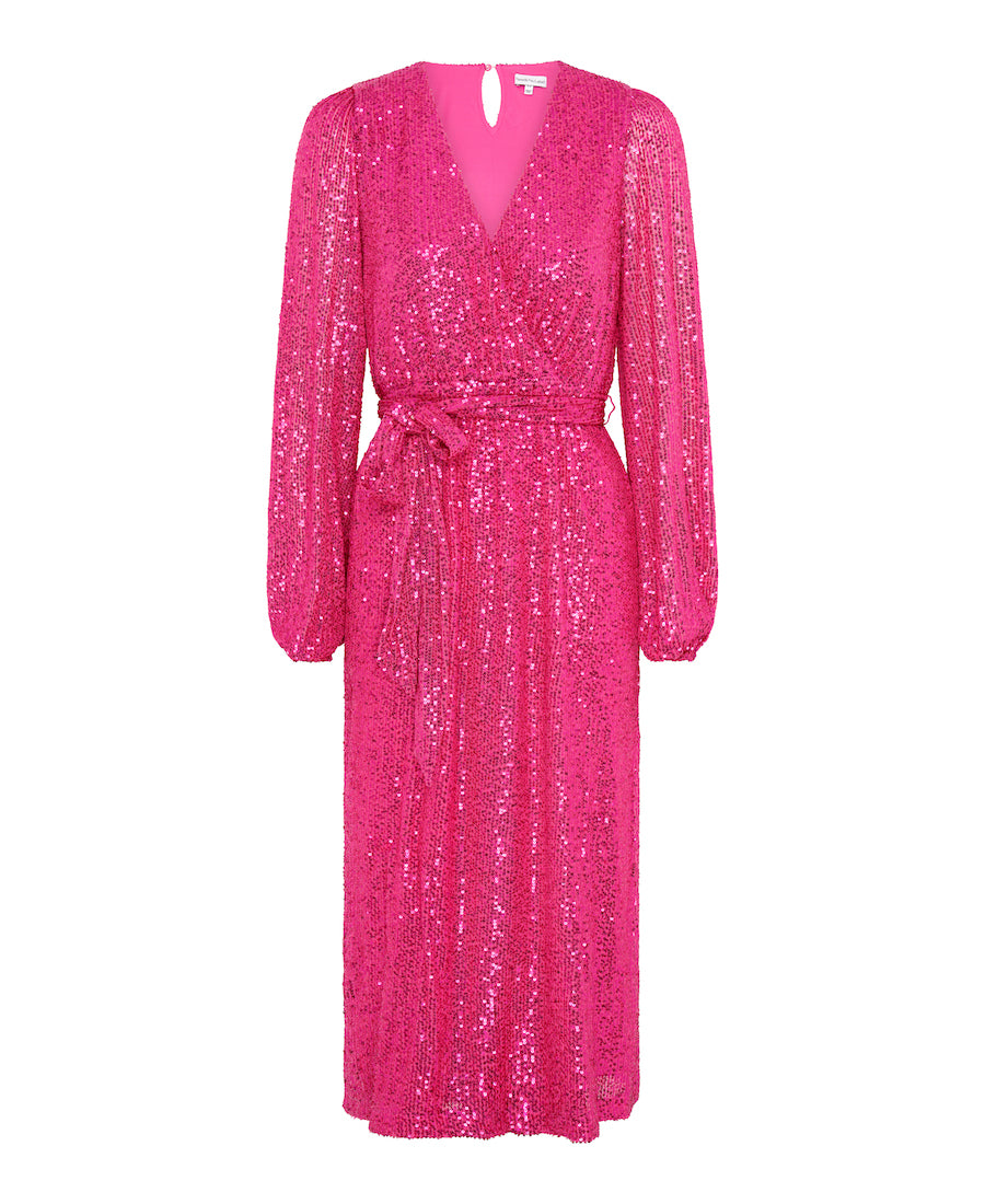 Pink Sequin Long Sleeve Party Dress