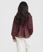 Burgundy Polka Dots Tie Neck Blouse back