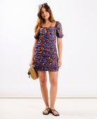 Purple Floral Ruched Detail Mini Dress