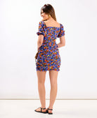 Purple Floral Ruched Detail Mini Dress