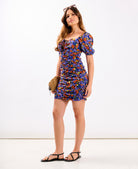 Purple Floral Ruched Detail Mini Dress
