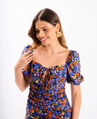 Purple Floral Ruched Detail Mini Dress