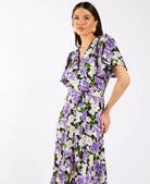 Purple Floral Wrap Midi Dress side