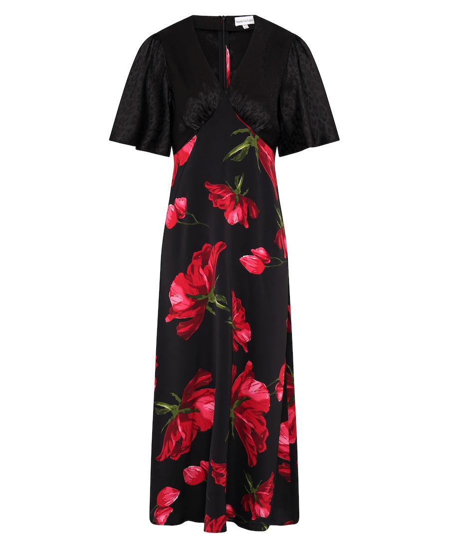 Red Floral Animal Mix Midi Dress