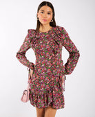 Red Mini Floral Long Sleeve Dress